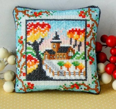 Winter Church Winter Church counted cross stitch pincushion kit
